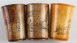 ANTIQUE CHINESE BONE ETCHED LIBATION CUP LOT OF 4