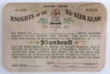 EARLY 1900'S 2ND KKK KU KLUX KLAN ID CARD