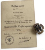 GERMAN WWII SS PROFICIENCY BADGE AND DOCUMENT