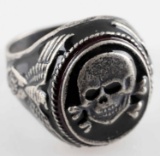 GERMAN WWII SILVER RING SS WAFFEN TOTENKOPF