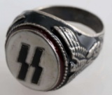 WWII GERMAN WAFFEN SS SILVER ENAMEL RING