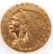 1908 GOLD QUARTER EAGLE INDIAN $2.50 COIN VF