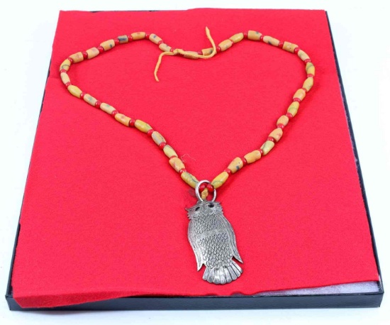 HUDSON BAY FUR TRADE BEADED OWL SILVER NECKLACE