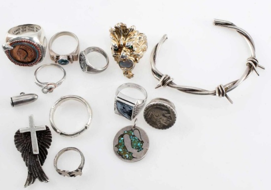 LOT OF SILVER JEWELRY BRACELET RING PENDANT
