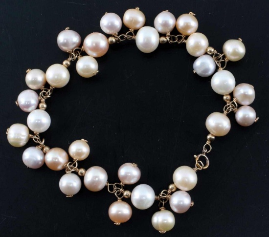 MULTI COLORED 10K GOLD PEARL CLUSTER BRACELET
