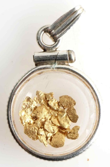 STERLING SILVER PENDANT W INSET GOLD FLAKES