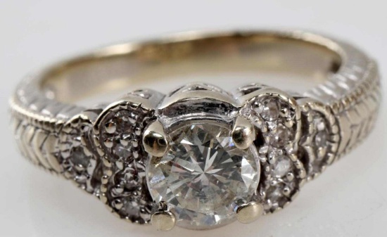 14KT WHITE GOLD DIAMOND ENGAGEMENT RING .61 TCW