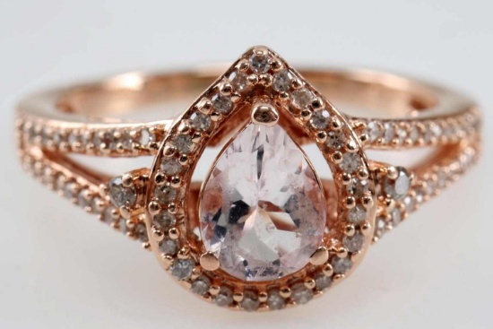 14KT ROSE GOLD DIAMOND & PINK TOPAZ RING TEARDROP