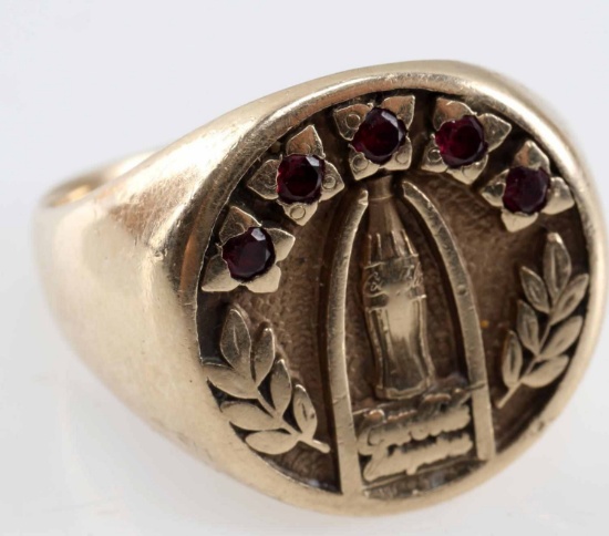 10K GOLD MENS COCA COLA RING W/ RUBIES