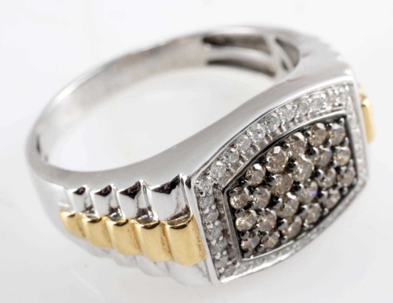 14K WHITE GOLD & CHAMPAGNE DIAMOND MENS RING