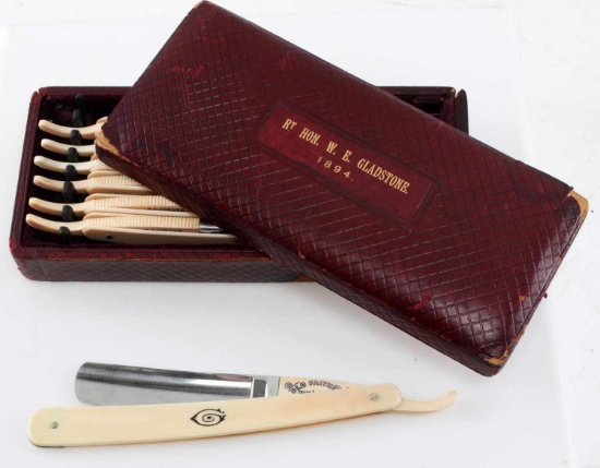 WILLIAM E GLADSTONE IVORY STRAIGHT RAZOR KIT