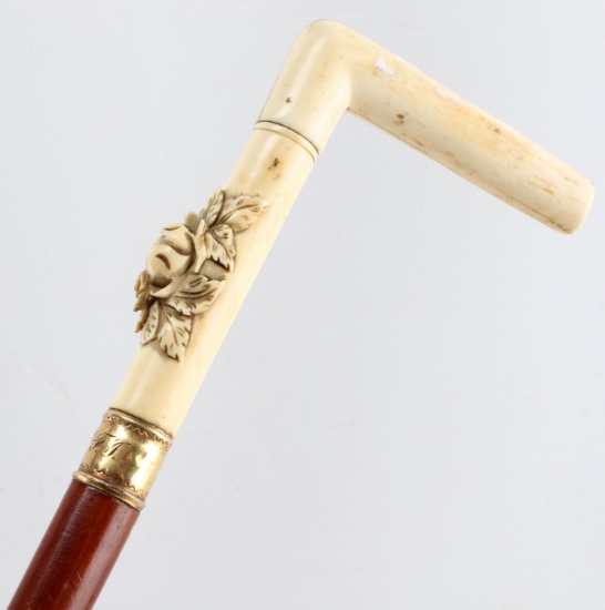 19TH CENTURY ANTIQUE IVORY HANDLE WALKING STICK