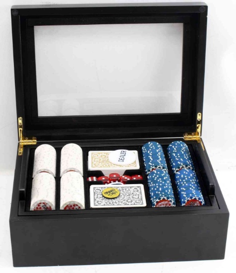 LAS VEGAS POKER CHIP & GAMING SET DICE CHIPS CARDS