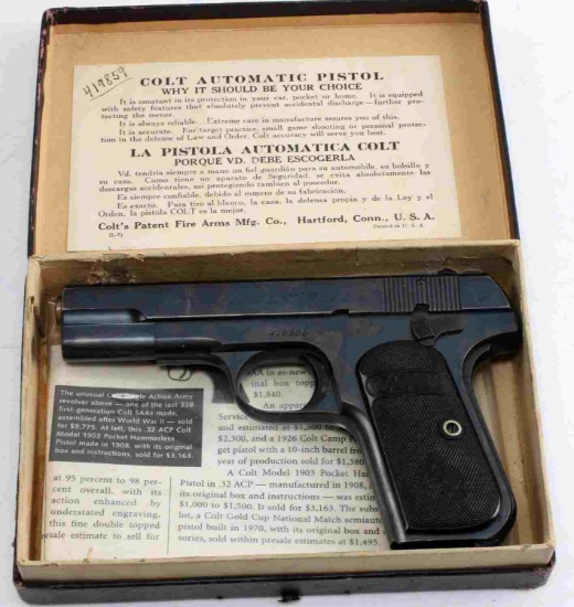 COLT 1903 .32 RIMLESS SMOKELESS SEMI AUTO PISTOL
