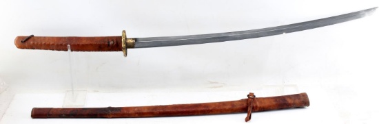 ANTIQUE JAPANESE KATANA LEATHER WRAPPED HANDLE