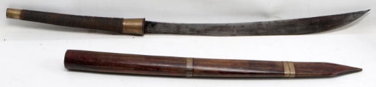 BURMESE DHA SWORD WITH WOOD SCABBARD VINTAGE