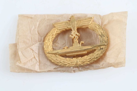 WWII GERMAN THIRD REICH GOLD U BOAT BADGE