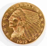 1912 GOLD QUARTER EAGLE INDIAN $2.50 COIN AU