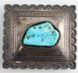 NATIVE OLD PAWN STERLING SILVER TURQUOISE BUCKLE