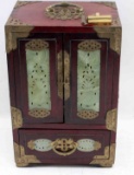 ANTIQUE CHINESE ROSEWOOD JADE JEWELRY BOX W KEY