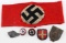 WWII GERMAN ARM BAND AND BADGE LOT OF SIX