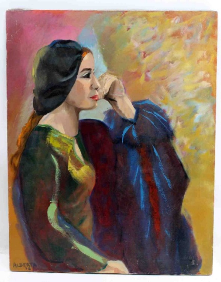 SIGNED OIL ON CANVAS PORTRAIT OF SEATED WOMAN