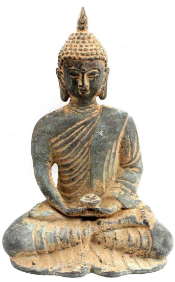 METAL SCULPTURE OF SEATED BUDDHA