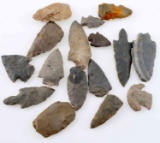 NATIVE AMERICAN ARCHAIC ARROWHEAD LOT OF 16