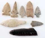 LOT OF SEVEN NATIVE AMERICAN INDIAN ARROWHEADS