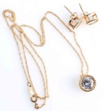 NICE 14K YELLOW GOLD & CZ NECKLACE & EARRING SET