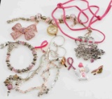 BREAST CANCER AWARENESS PINK SILVER JEWELRY LOT