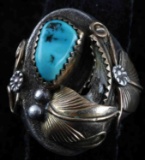 OLD PAWN STERLING SILVER TURQUOISE MENS RING