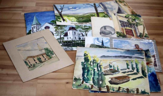 LOT VINTAGE MISCELLANEOUS WATERCOLOR PAINTINGS