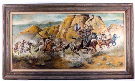 OIL ON CANVAS NATIVE AMERICAN WESTERN ART PAINTING