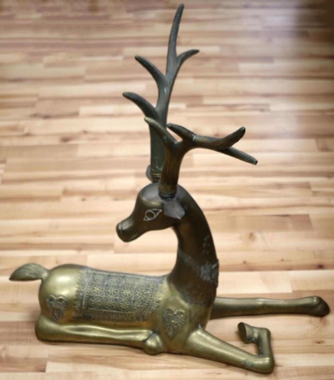 LARGE SCALE DECORATIVE CAST BRASS DEER FIGURE