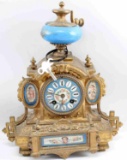 19TH C FRENCH WORKING PAINTED SPELTER MANTLE CLOCK