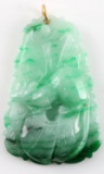 CHINESE ZODIAC RAT CARVED GREEN JADE PENDANT