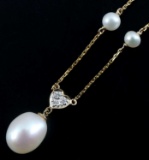 14K YELLOW GOLD PEARL & DIAMOND NECKLACE