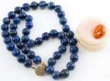 16' STRAND OF LAPIS BEADS & INSECT DOMINICAN AMBER