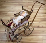VICTORIAN STICK AND BALL CARRIAGE W VINTAGE DOLL