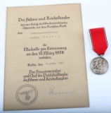 WWII GERMAN ANCHLUSS MEDAL W CITATION