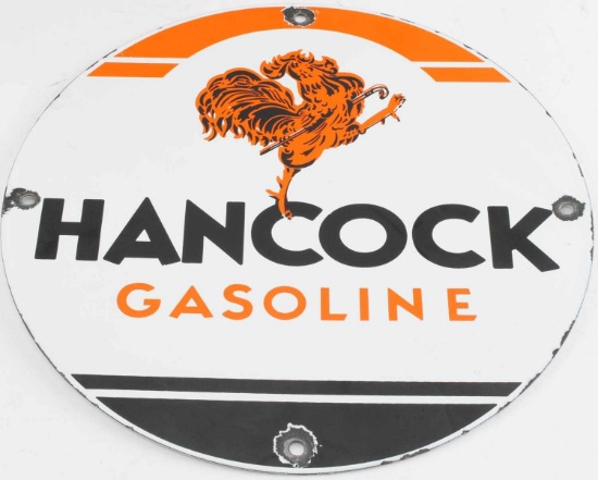 VINTAGE HANCOCK GASOLINE GAS PUMP PORCELAIN SIGN