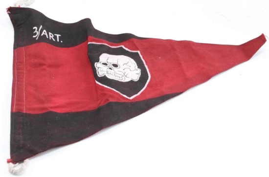 WWII GERMAN WAFFEN SS 3 ARTILLERY SKULL PENNANT