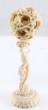 ANTIQUE SMALL IVORY CARVED SPHERE & PEACOCK STAND