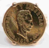 1915 GOLD UN PESO CUBA COIN MOUNTED IN 14K RING