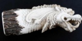 INTRICATE CARVED STAG KNIFE OR CANE HANDLE DRAGON