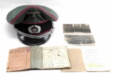 WWII THIRD REICH SS OFFICER VISOR CAP AND WEHRPASS