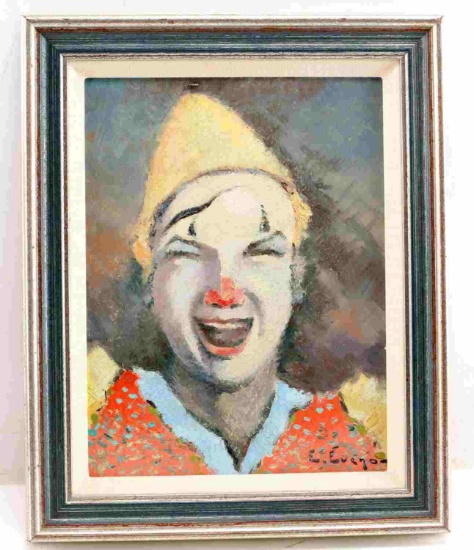 FRAMED EDOUARD JULES EVENO CLOWN PAINTING