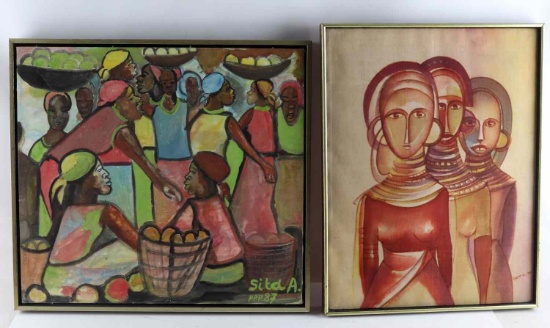 FRAMED AFRICAN MODERN CANVAS PAINTINGS