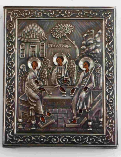 RUSSIAN IMPERIAL 84 SILVER TRAVELLING ICON TRINITY
